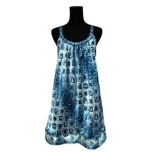 Oscar de la Renta Pink Label Mini Slip Dress A-Line Chemise Satin Blue Medium